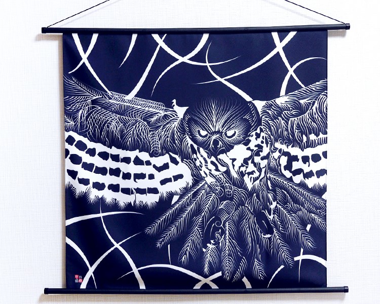 Tapestry Owl with line art -Fukurou- (M) Furoshiki